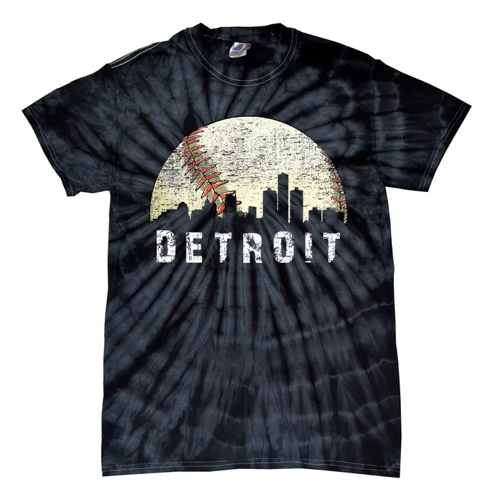 Vintage Detroit Cityscape Baseball Lover Men Women Kids Tie-Dye T-Shirt