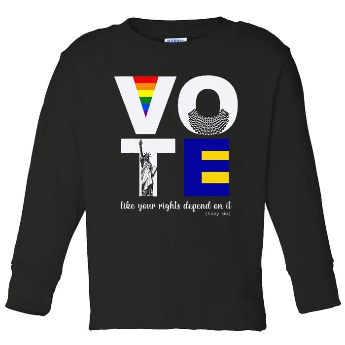 Vote Dissent Collar Statue Of Liberty Pride Flag Equality Toddler Long Sleeve Shirt