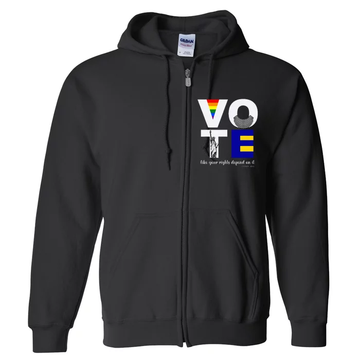 Vote Dissent Collar Statue Of Liberty Pride Flag Equality Full Zip Hoodie