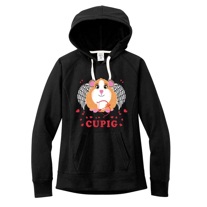 Valentine's Day Cupig Gift Cute Guinea Pig Lover Cupid Pun Gift Women's Fleece Hoodie