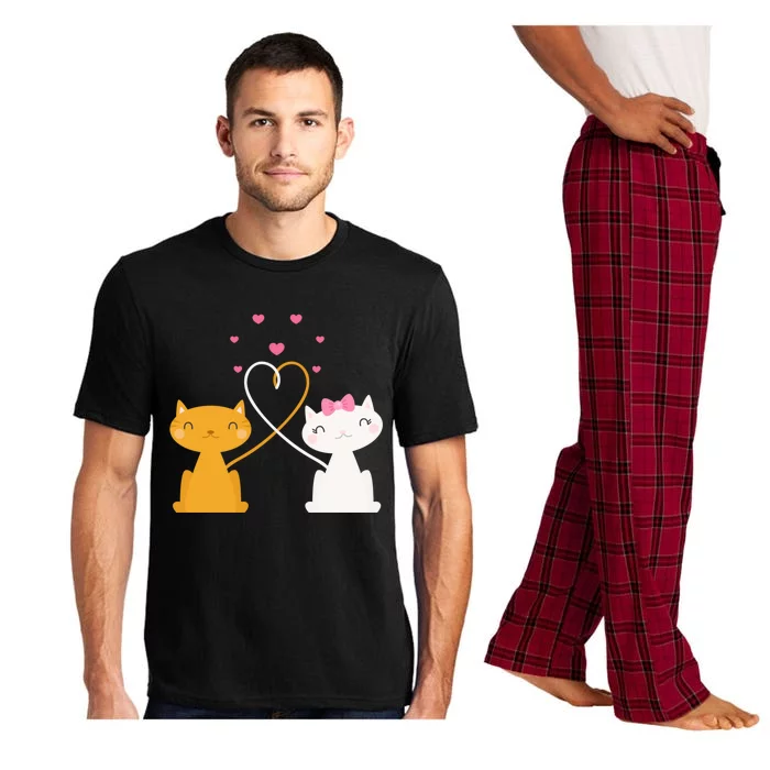 Valentine's Day Cat Kitten Couple Heart Tail Kitty In Love Gift Pajama Set