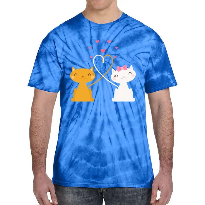 Valentine's Day Cat Kitten Couple Heart Tail Kitty In Love Gift Tie-Dye T-Shirt