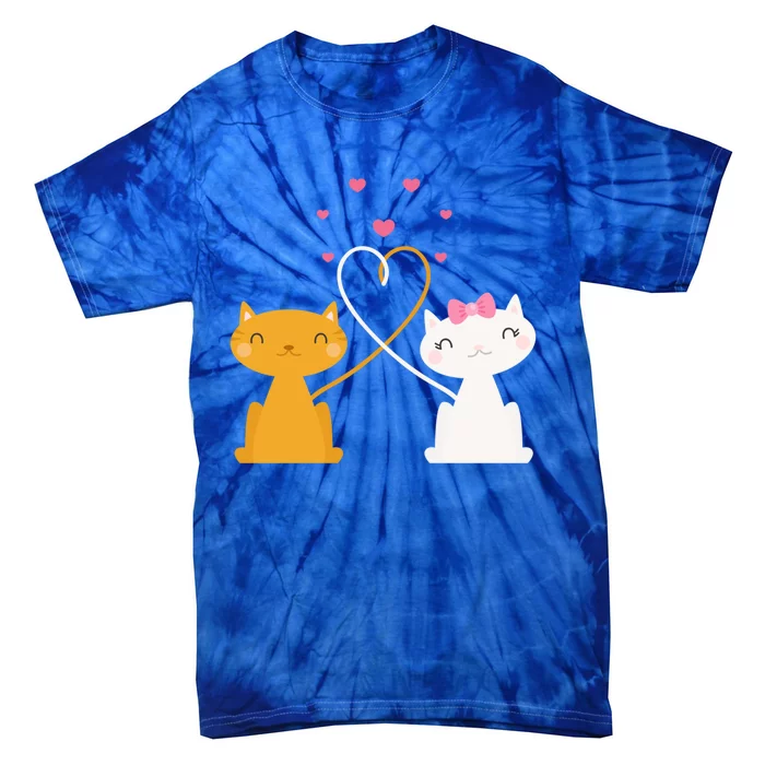 Valentine's Day Cat Kitten Couple Heart Tail Kitty In Love Gift Tie-Dye T-Shirt