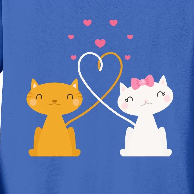 Valentine's Day Cat Kitten Couple Heart Tail Kitty In Love Gift Kids Long Sleeve Shirt