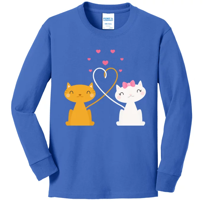 Valentine's Day Cat Kitten Couple Heart Tail Kitty In Love Gift Kids Long Sleeve Shirt