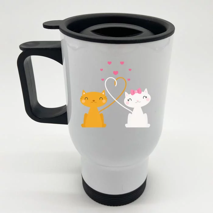 Valentine's Day Cat Kitten Couple Heart Tail Kitty In Love Gift Front & Back Stainless Steel Travel Mug