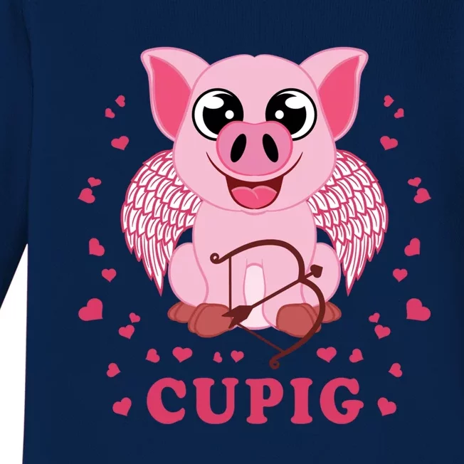 Valentine's Day Cupig Funny Gift Cute Pig Lover Cupid Pun Great Gift Baby Long Sleeve Bodysuit