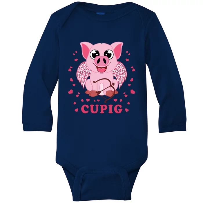 Valentine's Day Cupig Funny Gift Cute Pig Lover Cupid Pun Great Gift Baby Long Sleeve Bodysuit