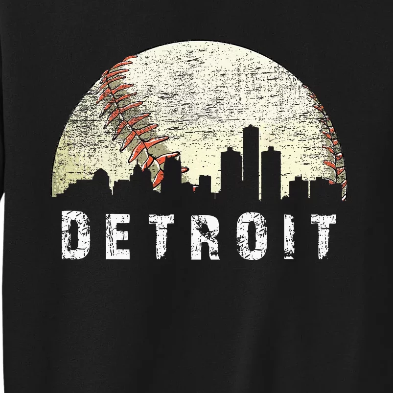 Vintage Detroit Cityscape Baseball Lover Men Women Kids Sweatshirt