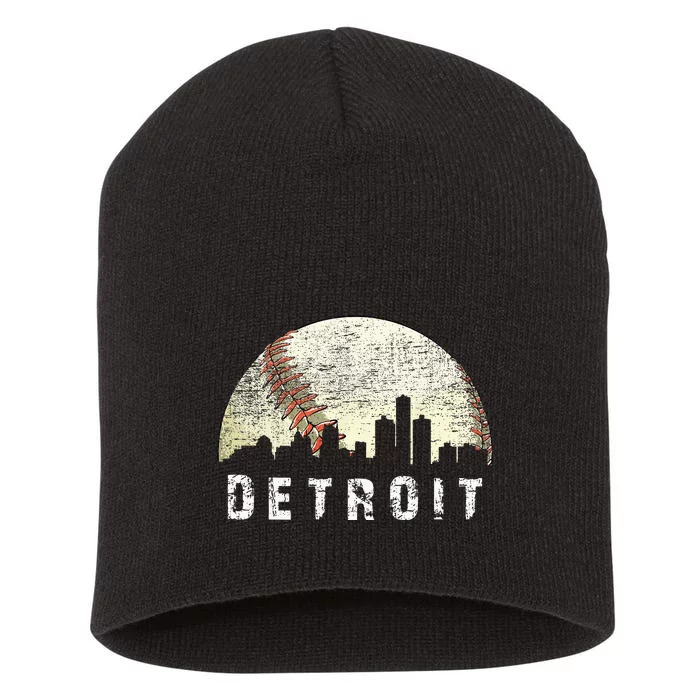 Vintage Detroit Cityscape Baseball Lover Men Women Kids Short Acrylic Beanie