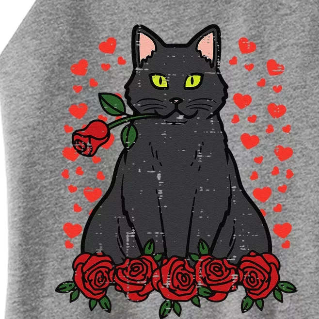 Valentines Day Cat Red Roses Cute Valentine Pet Funny Women’s Perfect Tri Rocker Tank