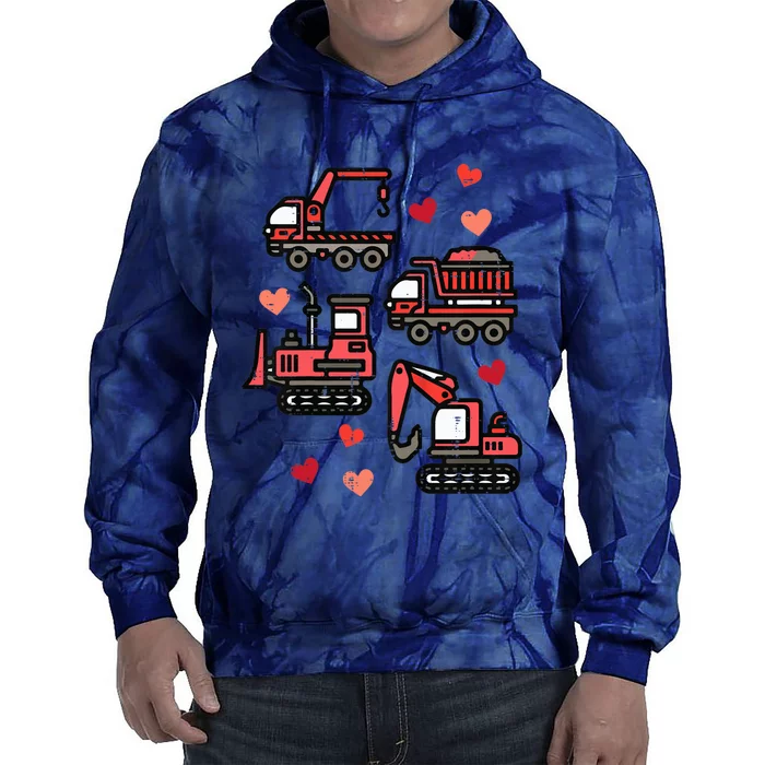 Valentines Day Construction Trucks Funny Tie Dye Hoodie