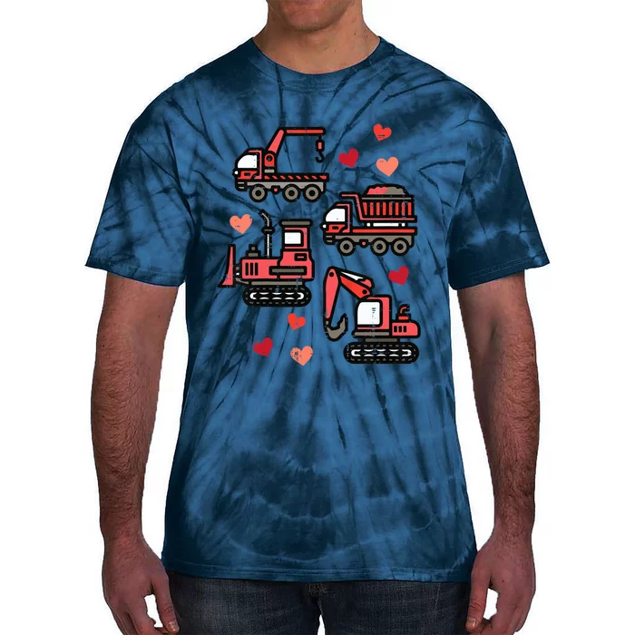 Valentines Day Construction Trucks Funny Tie-Dye T-Shirt