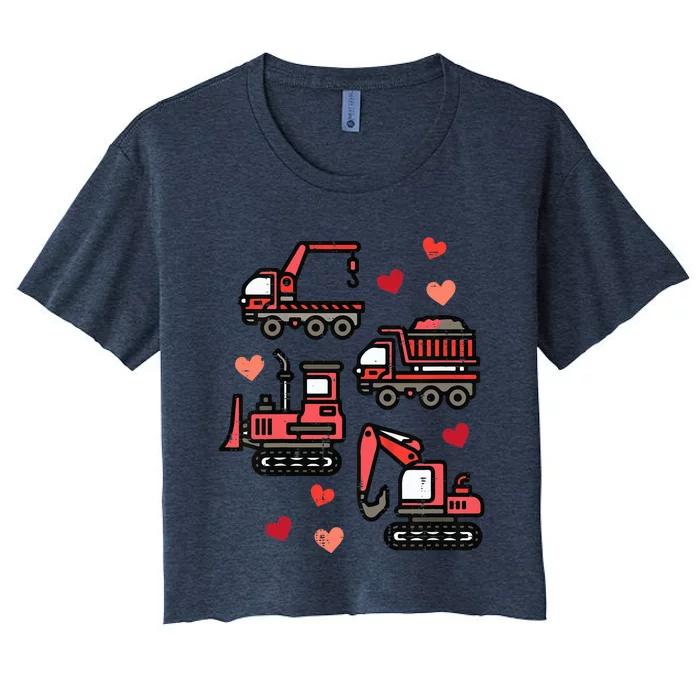 Valentines Day Construction Trucks Funny Women's Crop Top Tee