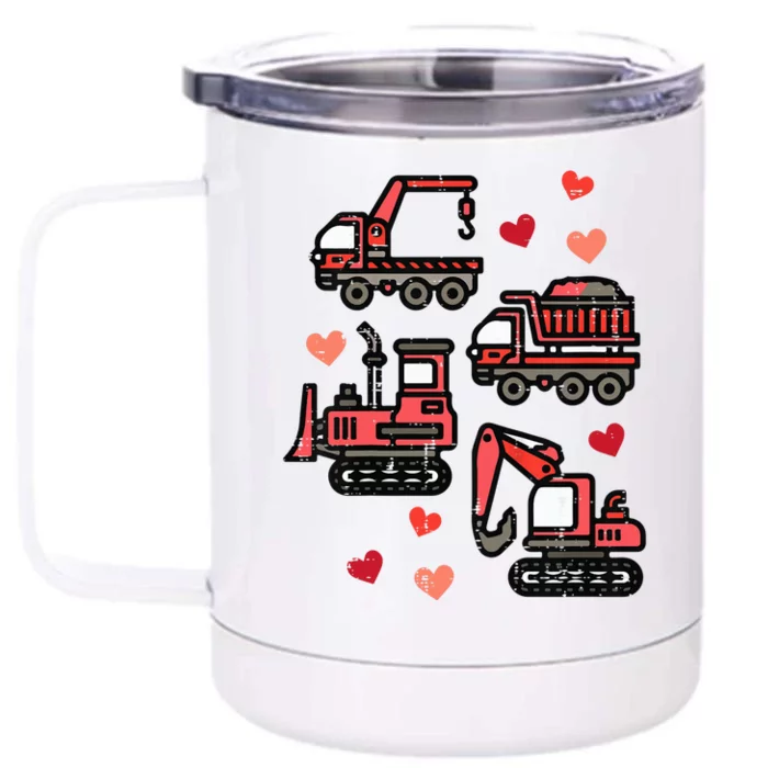 Valentines Day Construction Trucks Funny Front & Back 12oz Stainless Steel Tumbler Cup