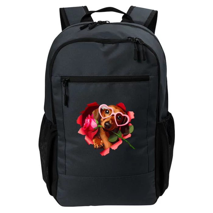 Valentines Day Cute Dachshund Dog Heart Glasses Lover Rose Gift Daily Commute Backpack