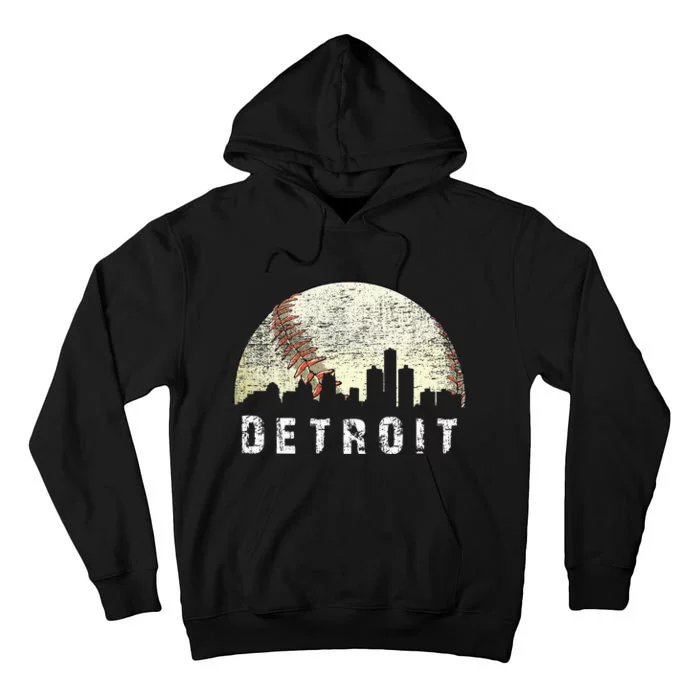 Vintage Detroit Cityscape Baseball Lover Women Tall Hoodie