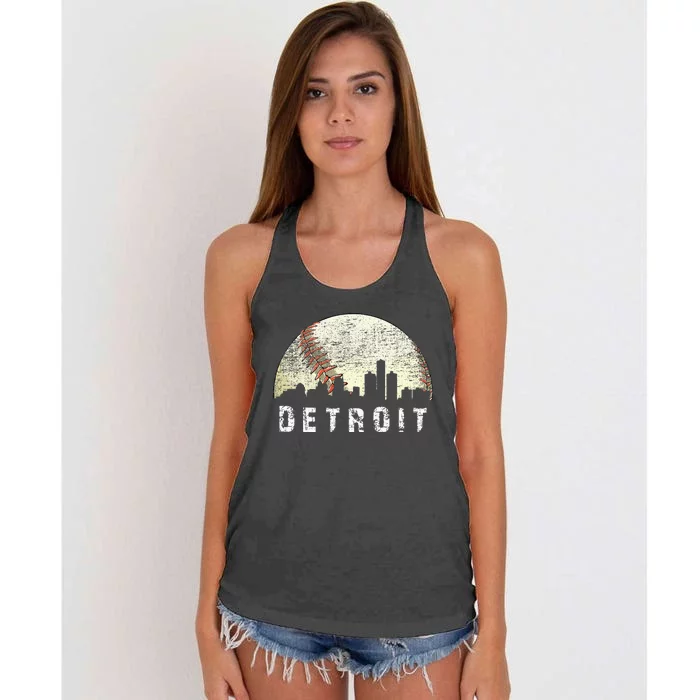 Vintage Detroit Cityscape Baseball Lover Women Women's Knotted Racerback Tank