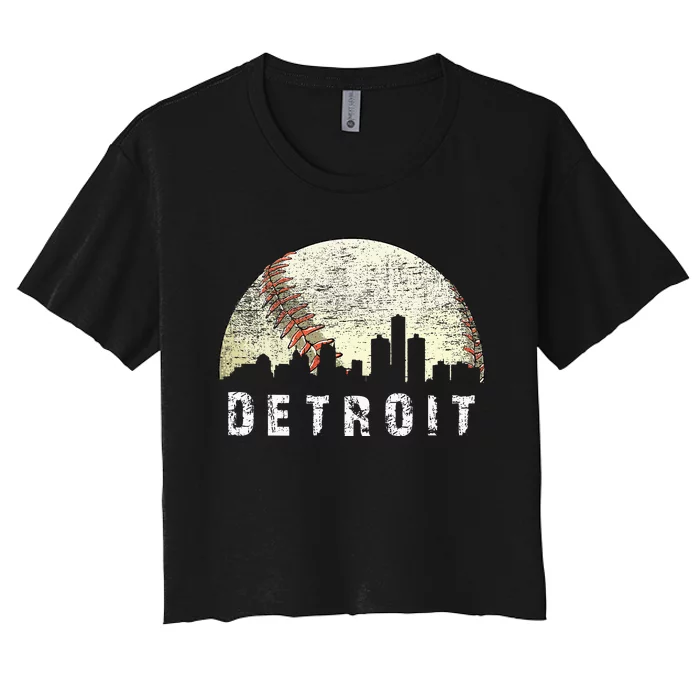 Vintage Detroit Cityscape Baseball Lover Women Women's Crop Top Tee