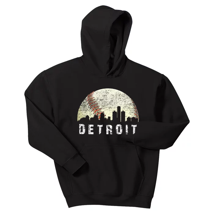 Vintage Detroit Cityscape Baseball Lover Women Kids Hoodie