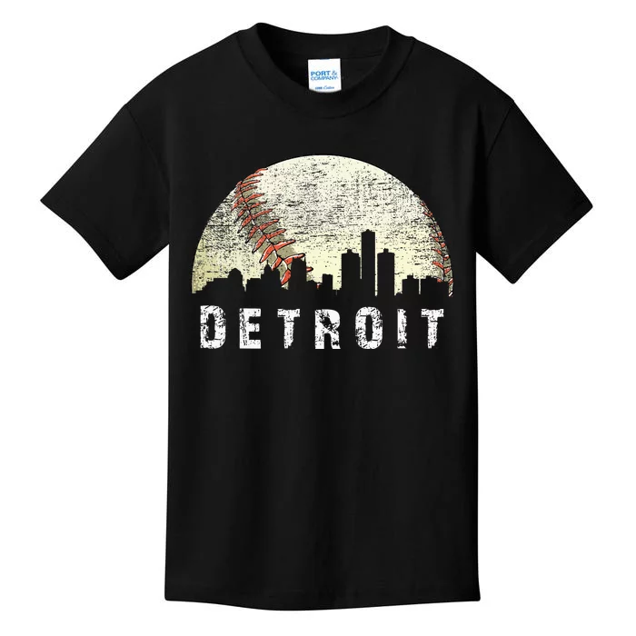 Vintage Detroit Cityscape Baseball Lover Women Kids T-Shirt