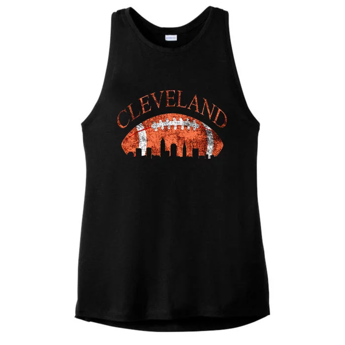 Vintage Downtown Cleveland Ohio Skyline Football Gift Ladies Tri-Blend Wicking Tank