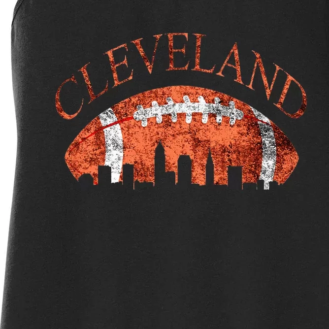 Vintage Downtown Cleveland Ohio Skyline Football Gift Women's Racerback Tank