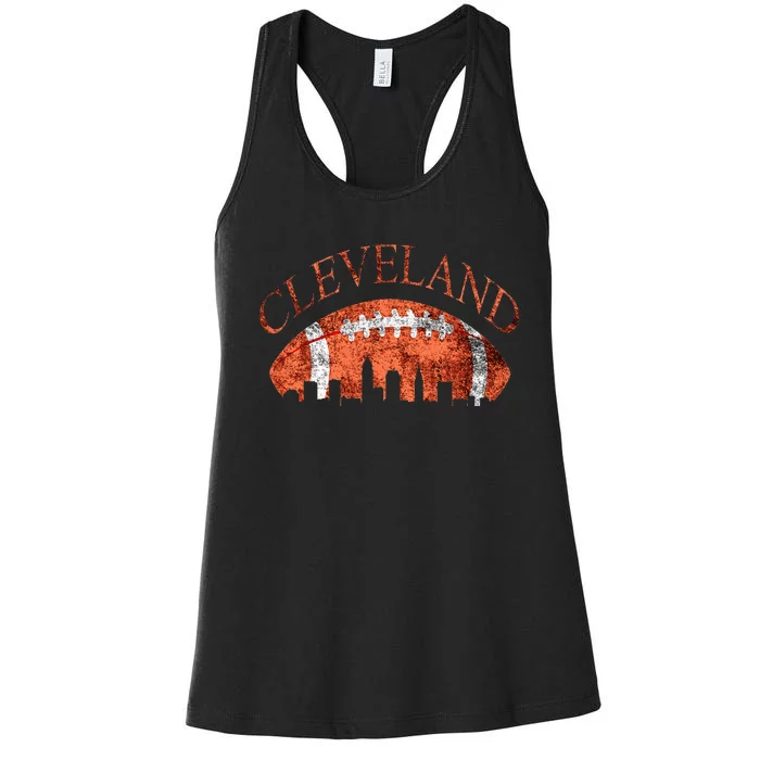 Vintage Downtown Cleveland Ohio Skyline Football Gift Women's Racerback Tank