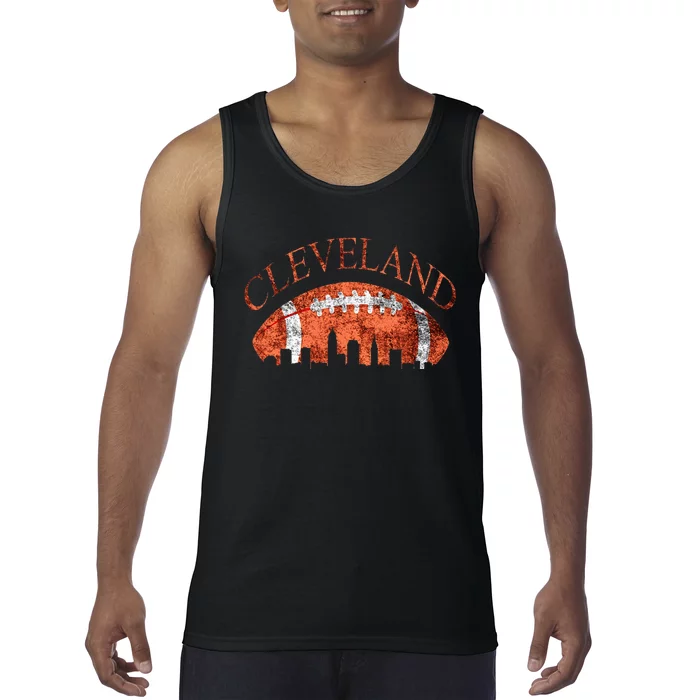 Vintage Downtown Cleveland Ohio Skyline Football Gift Tank Top