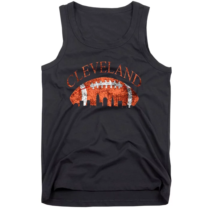 Vintage Downtown Cleveland Ohio Skyline Football Gift Tank Top