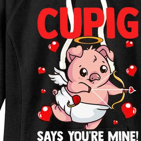 Valentines Day Cupig Says You're Mine Cupidon Funny Pig Love Women's Fleece Hoodie