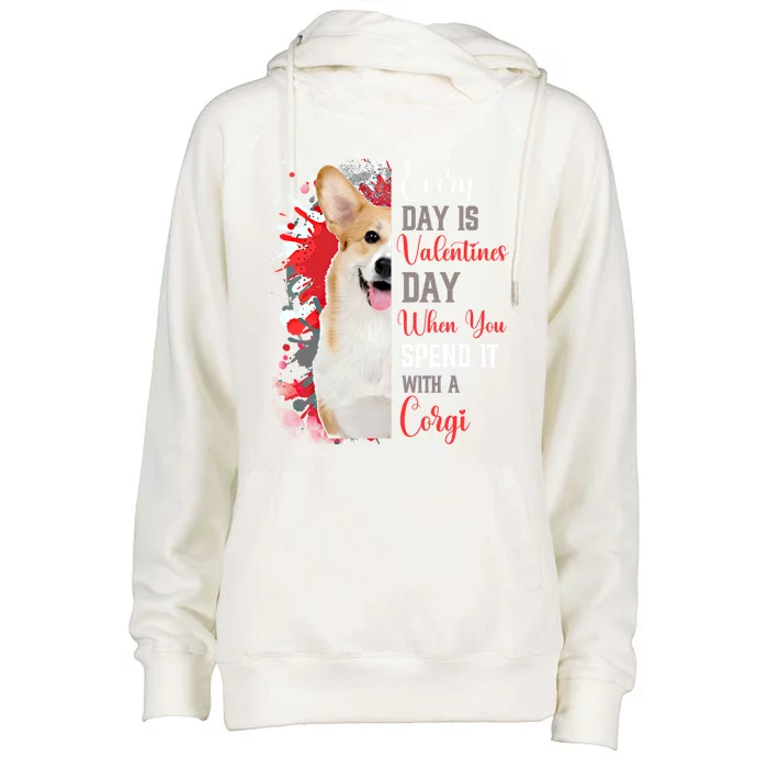 Valentines Day Corgi Mom Mother Mum Mummy Dog Hearts Lover Meaningful Gift Womens Funnel Neck Pullover Hood