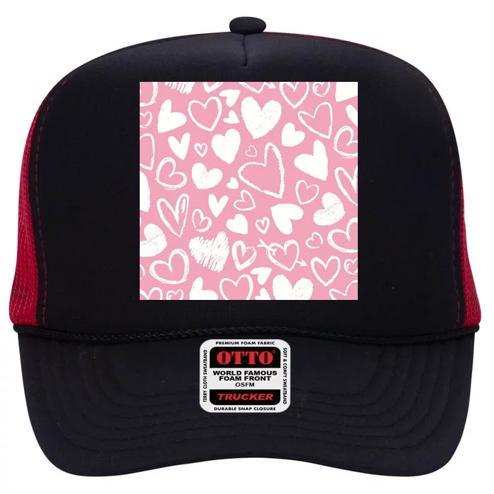 Valentines Day Cute Chalk Hearts High Crown Mesh Trucker Hat