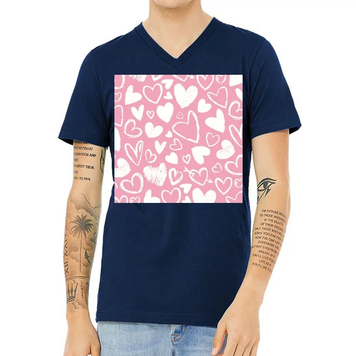 Valentines Day Cute Chalk Hearts V-Neck T-Shirt