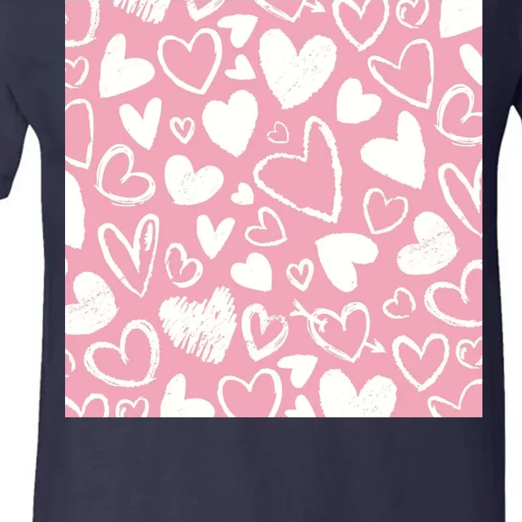 Valentines Day Cute Chalk Hearts V-Neck T-Shirt