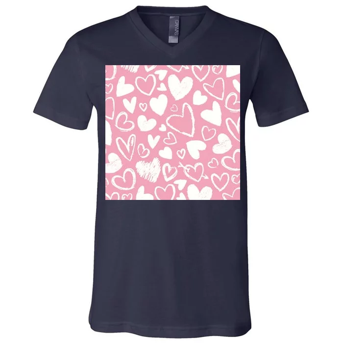 Valentines Day Cute Chalk Hearts V-Neck T-Shirt