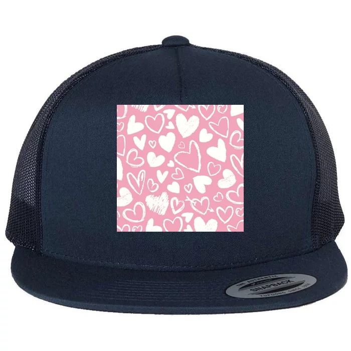 Valentines Day Cute Chalk Hearts Flat Bill Trucker Hat