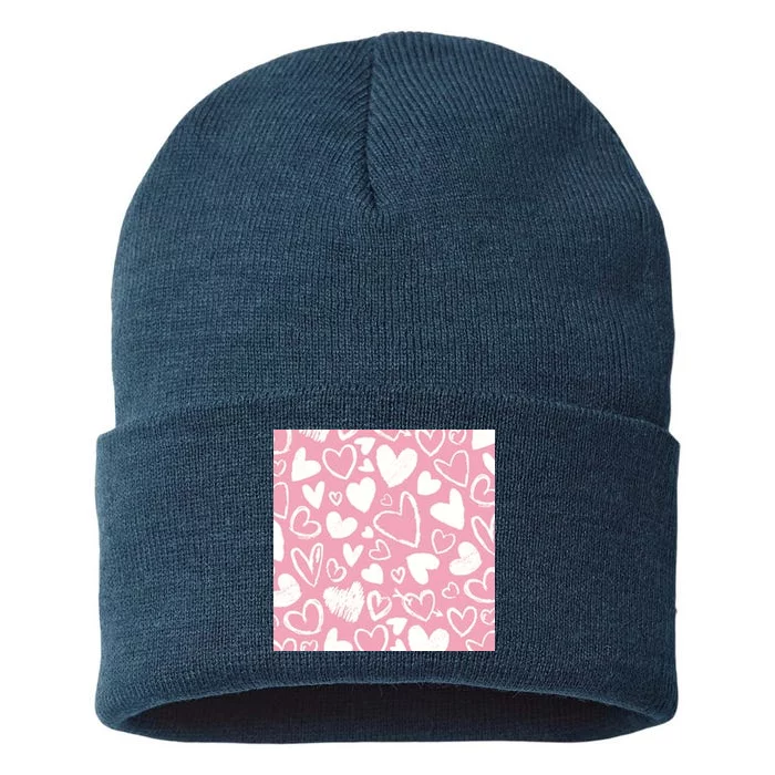 Valentines Day Cute Chalk Hearts Sustainable Knit Beanie