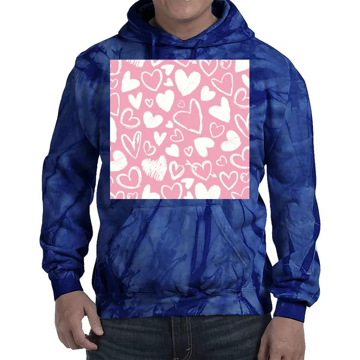 Valentines Day Cute Chalk Hearts Tie Dye Hoodie