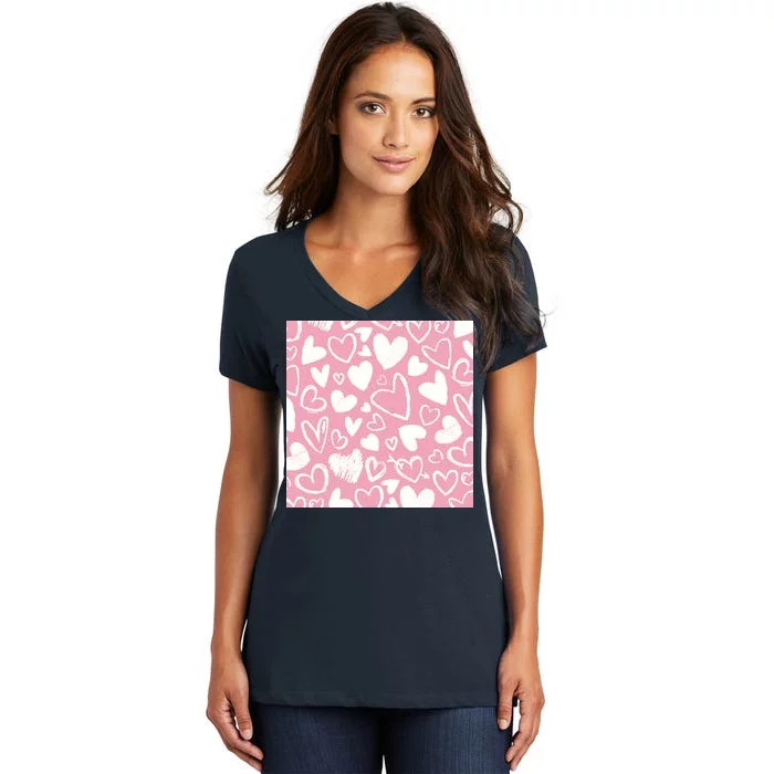 Valentines Day Cute Chalk Hearts Women's V-Neck T-Shirt