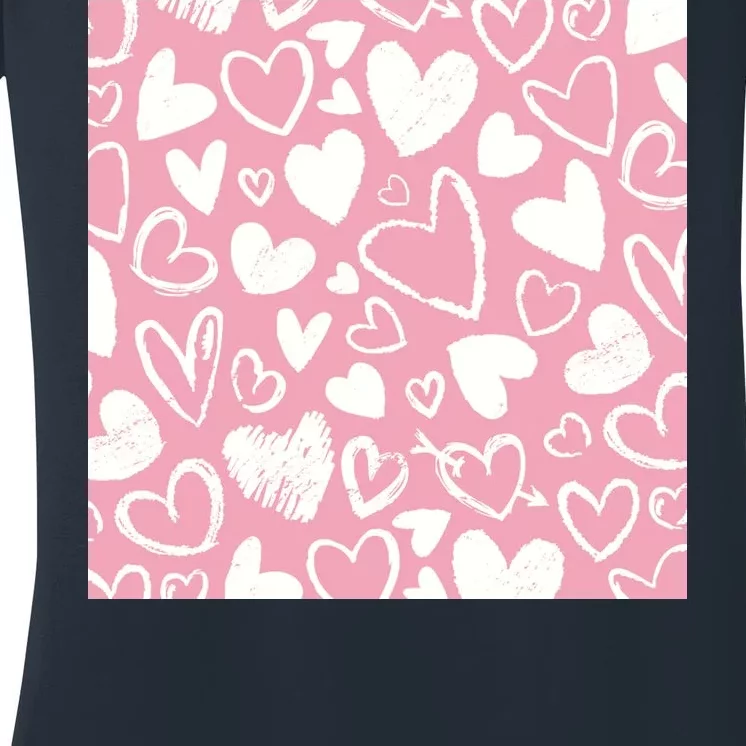 Valentines Day Cute Chalk Hearts Women's V-Neck T-Shirt