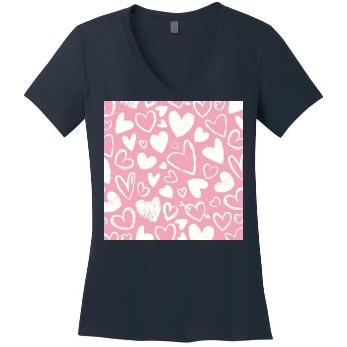 Valentines Day Cute Chalk Hearts Women's V-Neck T-Shirt