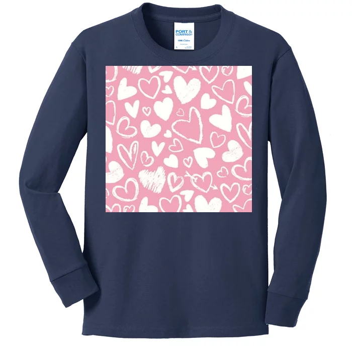 Valentines Day Cute Chalk Hearts Kids Long Sleeve Shirt