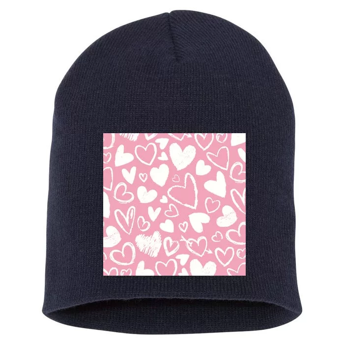 Valentines Day Cute Chalk Hearts Short Acrylic Beanie