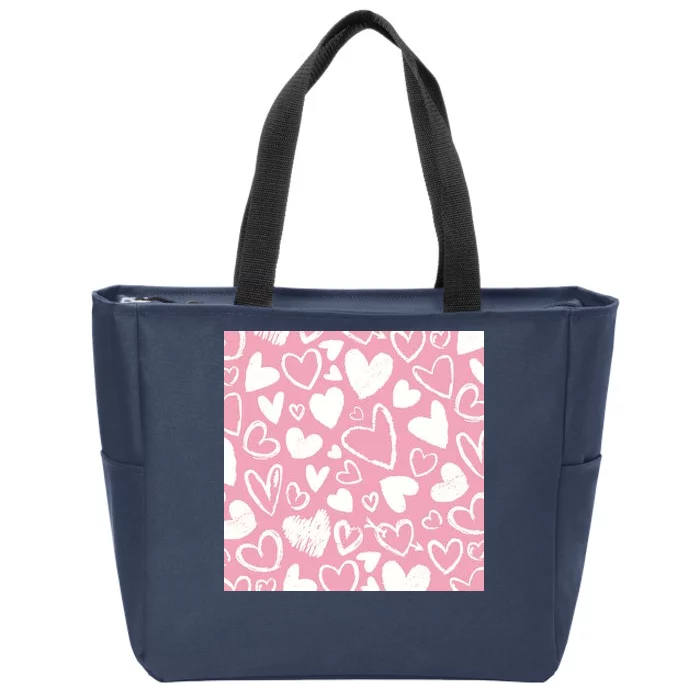 Valentines Day Cute Chalk Hearts Zip Tote Bag