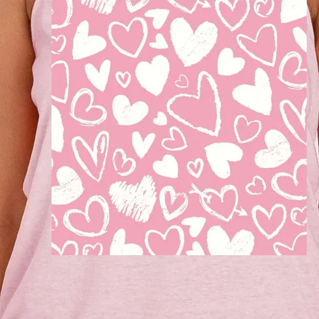 Valentines Day Cute Chalk Hearts Women's Knotted Racerback Tank