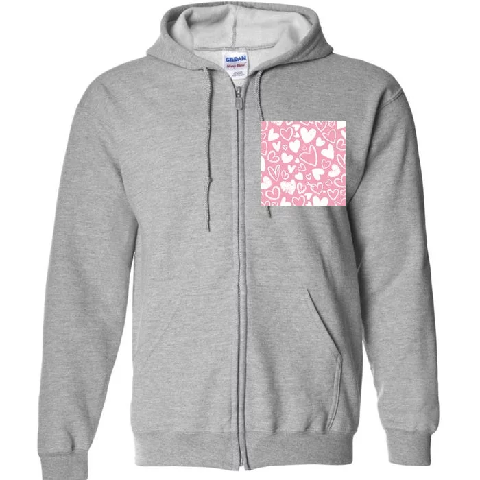 Valentines Day Cute Chalk Hearts Full Zip Hoodie