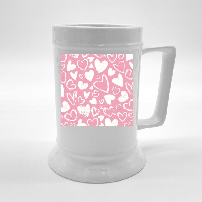 Valentines Day Cute Chalk Hearts Front & Back Beer Stein