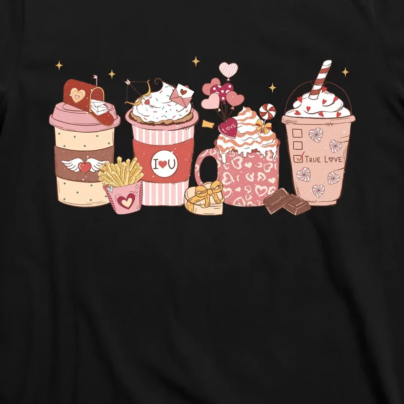 Valentines Drinking Coffee Love Heart Valentines Day Gift T-Shirt