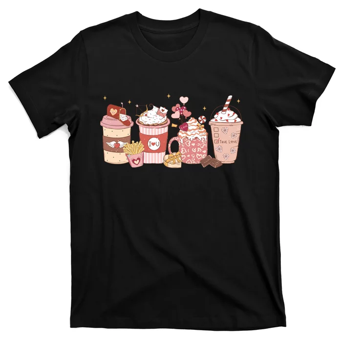 Valentines Drinking Coffee Love Heart Valentines Day Gift T-Shirt